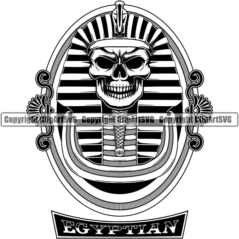Black And White Ethnic Egyptian Tomb Skull Skeleton Head Logo Design Element BW Skull Angry Face Death Head Skeleton Dead Face Horror Human Bone Evil Tattoo Grunge Scary Gothic Art Logo Clipart SVG