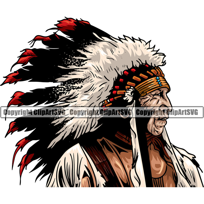 Native American Indian Culture Art Ethnic Color Body And Cloth Design Element History Tribal Headdress White Background Tribe Warrior Chief Design Logo Clipart SVG