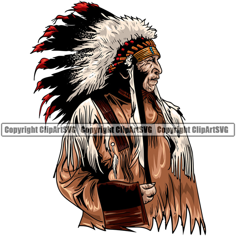 Native American Indian Culture Art Ethnic History Tribal Headdress Indian Color Body Design Element White Background Tribe Warrior Chief Design Logo Clipart SVG