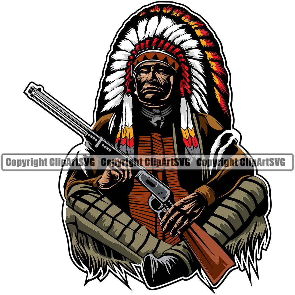 Native American Rifle Drawing Apache Indian Warrior Weapons