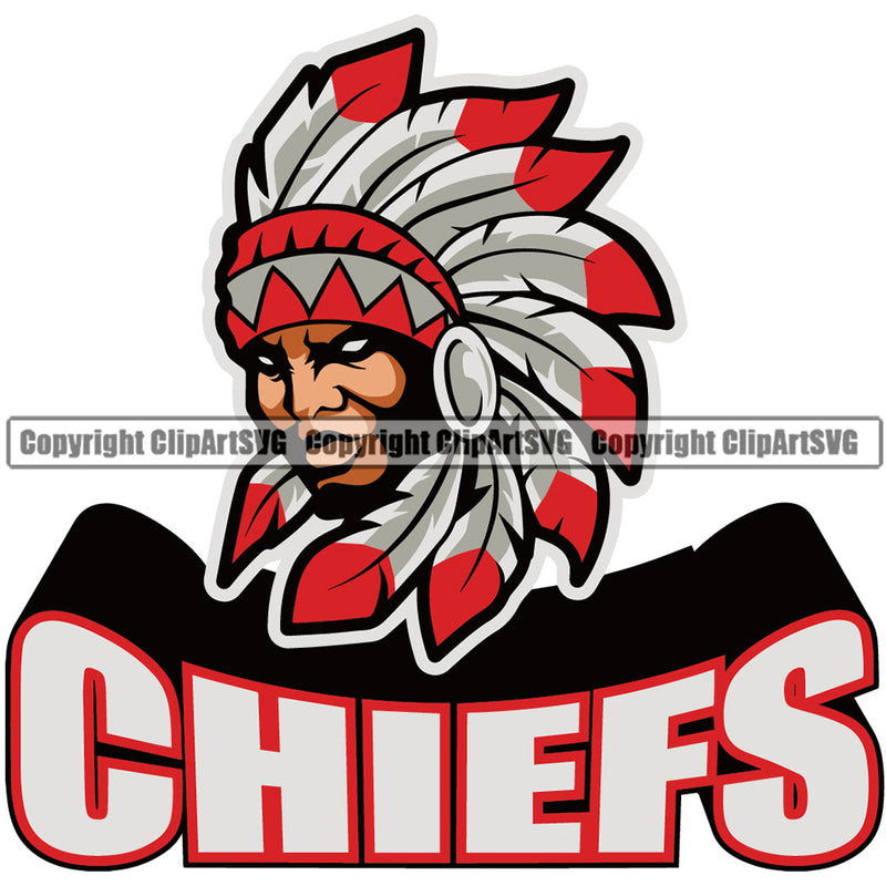 Native American Indian Culture Art Ethnic History Indian Chiefs Color Head White Background Design Element Tribal Headdress Tribe Warrior Chief Design Logo Clipart SVG
