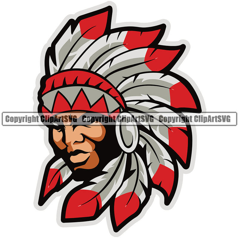 Native American Indian Culture Art Ethnic History Tribal Headdress Indian Head Color Head Design Element White Background Tribe Warrior Chief Design Logo Clipart SVG