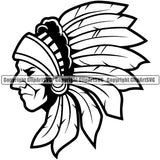 Native American Indian Culture Art Ethnic History Tribal Headdress Head Vector Design Element White Background Tribe Warrior Chief Design Logo Clipart SVG