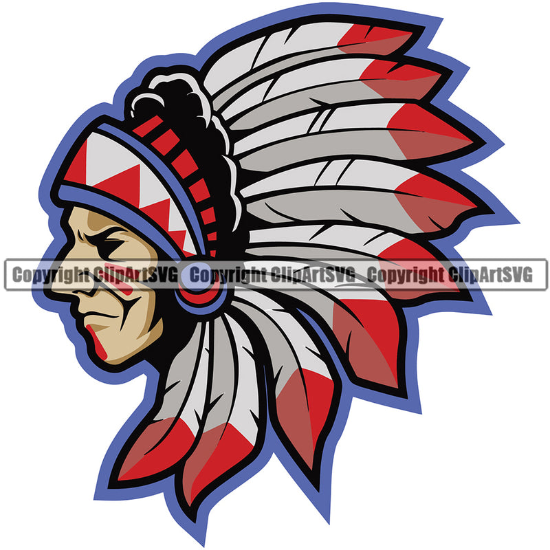 Native American Indian Culture Color Head Design Element Art Ethnic History Tribal Headdress White Background Tribe Warrior Chief Design Logo Clipart SVG