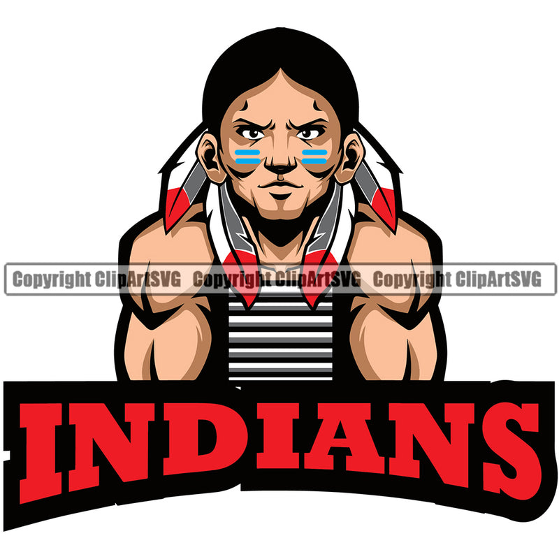 Native American Indian Culture Art Ethnic History Indians Body Color Combo Design Element Tribal Headdress White Background Tribe Warrior Chief Design Logo Clipart SVG