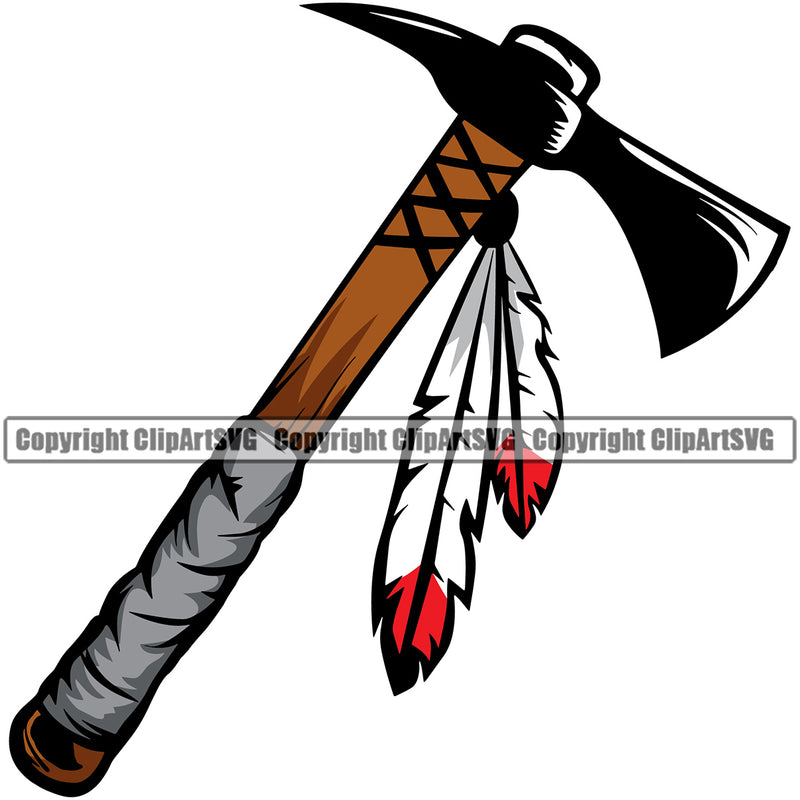Native American Indian Culture Art Ethnic History Tribal Headdress Indian Axe Color Design Element White Background Tribe Warrior Chief Design Logo Clipart SVG