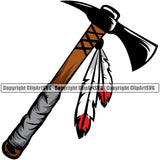 Native American Indian Culture Art Ethnic History Tribal Headdress Indian Axe Color Design Element White Background Tribe Warrior Chief Design Logo Clipart SVG