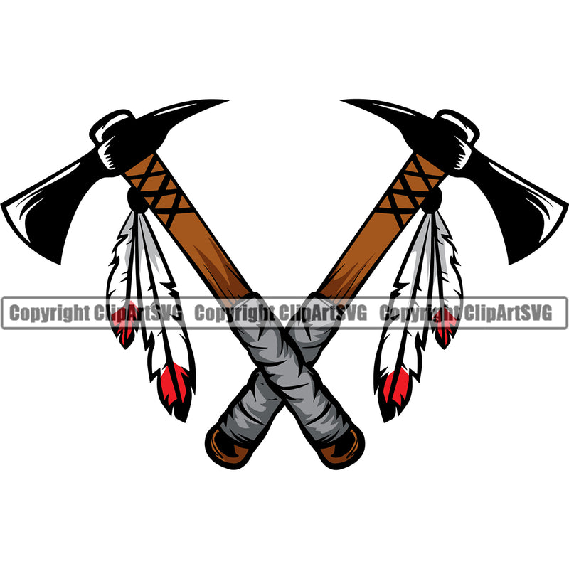 Native American Indian Culture Art Ethnic History Indian Double Axe Color Design Element Tribal Headdress White Background Tribe Warrior Chief Design Logo Clipart SVG