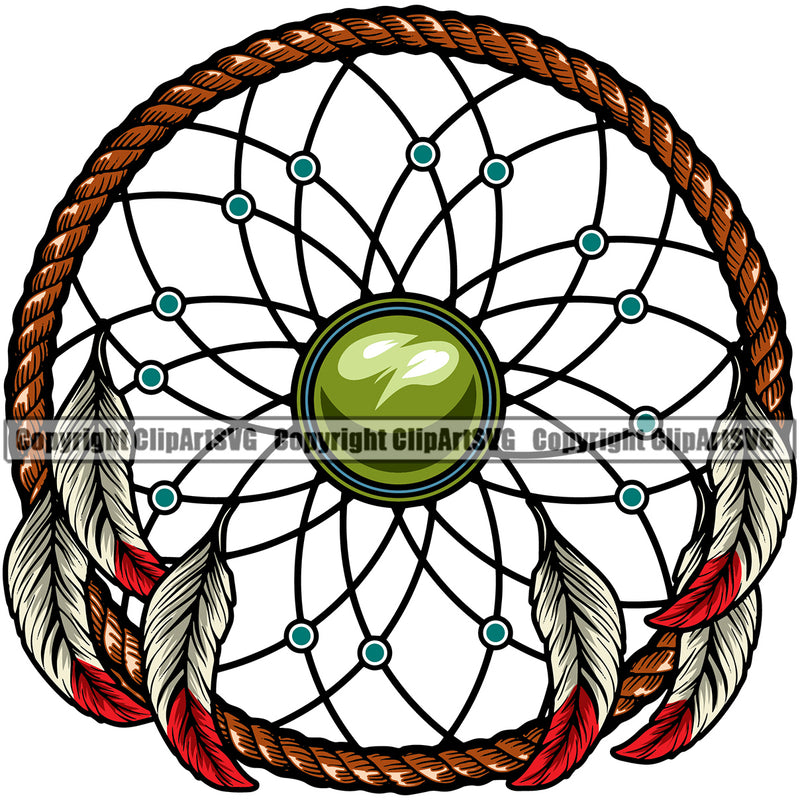 Native American Indian Culture Art Ethnic History Tribal Indian Dream Catcher Color Design Element Headdress White Background Tribe Warrior Chief Design Logo Clipart SVG