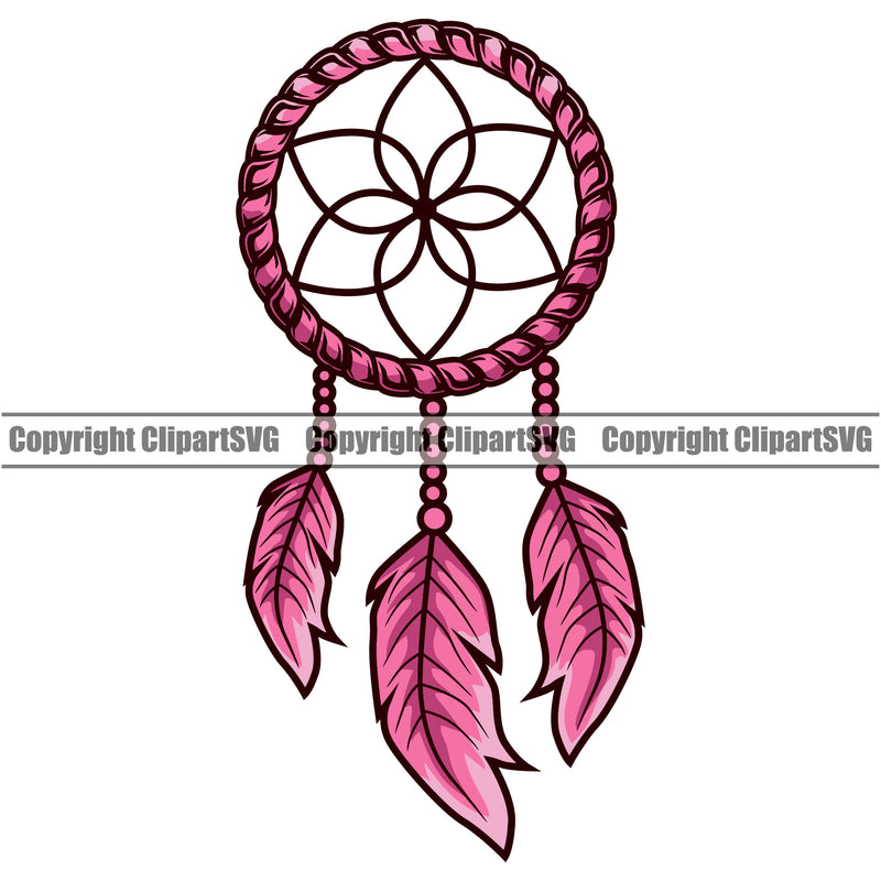 Native American Indian Culture Art Ethnic History Tribal Indian Dream Catcher Pink Color Design Element Headdress White Background Tribe Warrior Chief Design Logo Clipart SVG