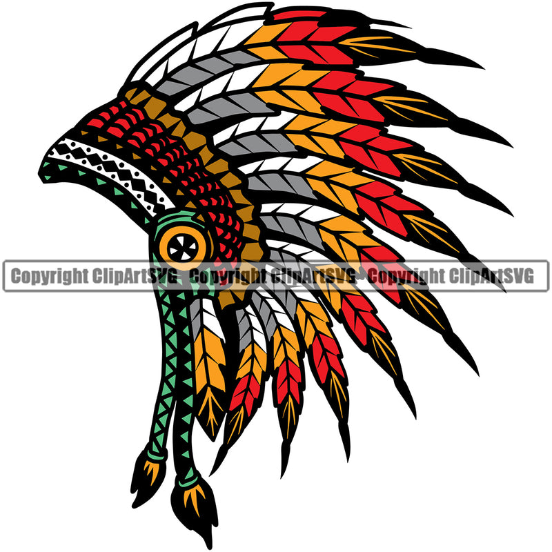 Native American Indian Culture Art Ethnic History Tribal Headdress Indian Headdress Color Design Element White Background Tribe Warrior Chief Design Logo Clipart SVG