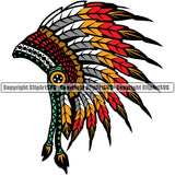 Native American Indian Culture Art Ethnic History Tribal Headdress Indian Headdress Color Design Element White Background Tribe Warrior Chief Design Logo Clipart SVG