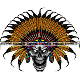 Native American Indian Culture Art Ethnic History Tribal Headdress Indian Headdress Skull Head Silver Color Design Element White Background Tribe Warrior Chief Design Logo Clipart SVG