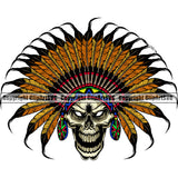 Native American Indian Culture Art Ethnic History Tribal Headdress Indian Yellow Color Skull Face Design Element White Background Tribe Warrior Chief Design Logo Clipart SVG