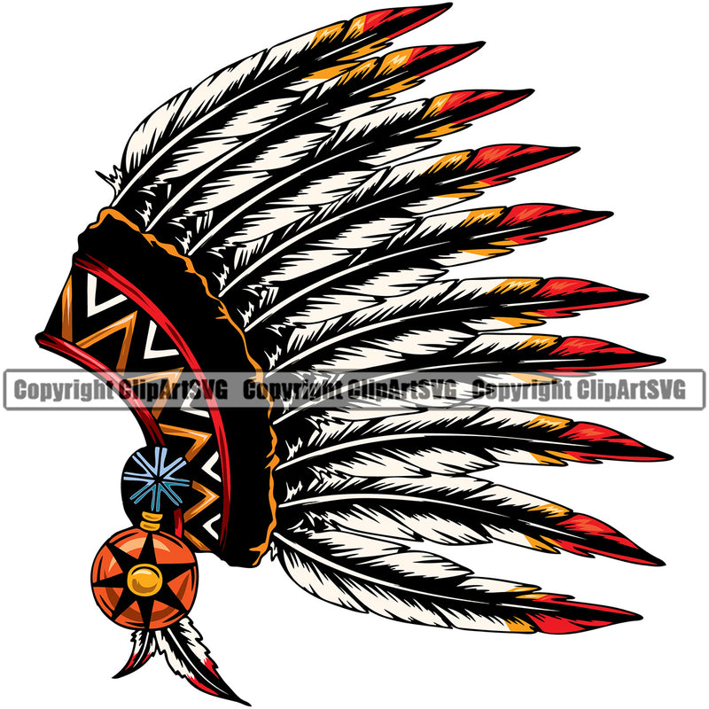 Native American Indian Culture Art Ethnic History Tribal Headdress Indian Color Design Element White Background Tribe Warrior Chief Design Logo Clipart SVG
