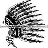 Native American Indian Culture Art Ethnic History Tribal Headdress Indian Silver Color Design Element White Background Tribe Warrior Chief Design Logo Clipart SVG