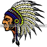 Native American Indian Culture Art Ethnic History Tribal Headdress Face Color Father Design Element White Background Tribe Warrior Chief Design Logo Clipart SVG