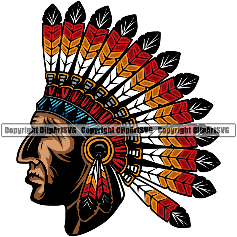 Native American Indian Culture Art Ethnic History Tribal Headdress Black Shade Design Element White Background Tribe Warrior Chief Design Logo Clipart SVG