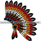 Native American Indian Culture Art Ethnic History Tribal Headdress Indian Color Design Element White Background Tribe Warrior Chief Design Logo Clipart SVG