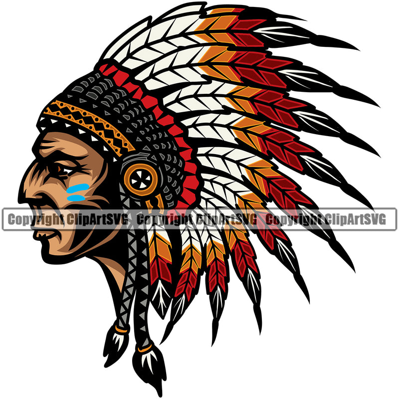 Native American Indian Culture Art Ethnic History Indian Color Flag Design Element Tribal Headdress White Background Tribe Warrior Chief Design Logo Clipart SVG