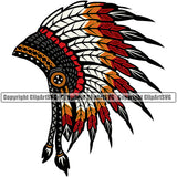 Native American Indian Culture Art Ethnic History Tribal Headdress Indian Color Father Hat Design Element White Background Tribe Warrior Chief Design Logo Clipart SVG
