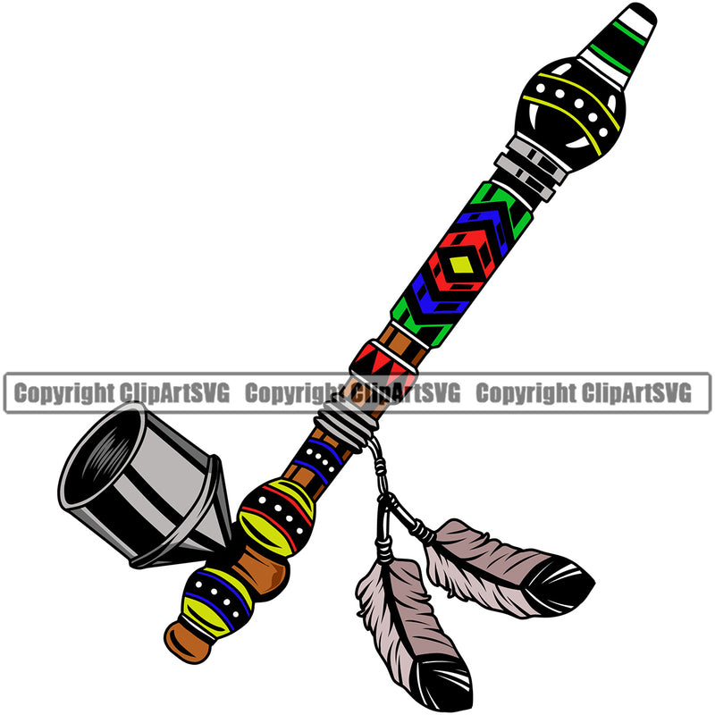 Native American Indian Culture Art Ethnic History Tribal Headdress Pipe Peace Color Design Element White Background Tribe Warrior Chief Design Logo Clipart SVG