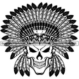 Native American Indian Culture Art Ethnic History Tribal Headdress Skull Skeleton Head Hat Design Element White Background Tribe Warrior Chief Design Logo Clipart SVG
