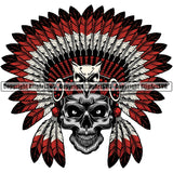 Native American Indian Culture Art Ethnic History Skull Skeleton Color Head Design Element Tribal Headdress White Background Tribe Warrior Chief Design Logo Clipart SVG