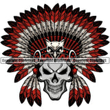 Native American Indian Culture Art Ethnic History Tribal Headdress Skull Skeleton Head Color Design Element White Background Tribe Warrior Chief Design Logo Clipart SVG