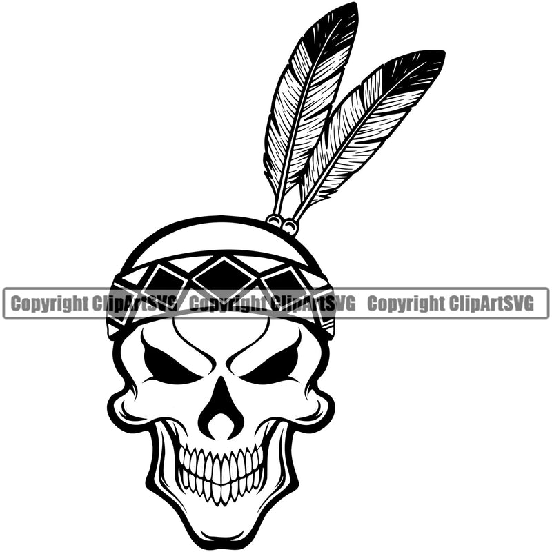 Native American Indian Culture Art Ethnic History Tribal Headdress Skull Skeleton Color Head Design Element White Background Tribe Warrior Chief Logo Clipart SVG