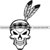 Native American Indian Culture Art Ethnic History Tribal Headdress Skull Skeleton Color Head Design Element White Background Tribe Warrior Chief Logo Clipart SVG