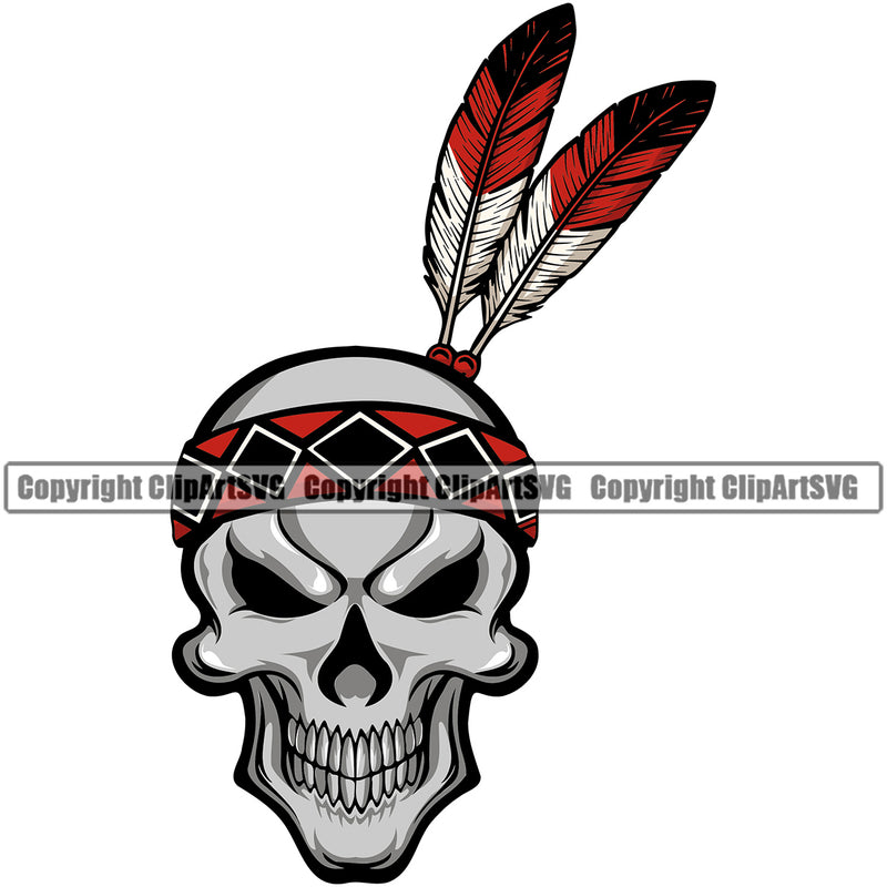 Native American Indian Culture Art Ethnic History Tribal Headdress Skull Face Angry Design Element Head Feather White Background Tribe Warrior Chief Design Logo Clipart SVG