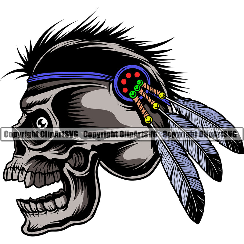 Native American Indian Culture Art Ethnic History Skull Head Father Design Element Tribal Headdress White Background Tribe Warrior Chief Design Logo Clipart SVG