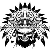 Native American Indian Culture Art Ethnic History Tribal Headdress Skull Skeleton Color Silver Head Design Element White Background Tribe Warrior Chief Design Logo Clipart SVG