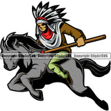 Native American Indian Culture Art Ethnic History Horse Ride Color Body Design Element Tribal Headdress White Background Tribe Warrior Chief Design Logo Clipart SVG