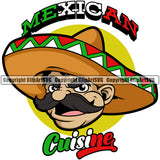Mexico Mexican Food Dining Cuisine Bar Taco Spanish Guitar Sombrero Latin Nation Man Waiter Flag Art Design Logo Clipart SVG