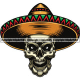 Skull Skeleton Color Head Design Element Wearing Ethnic Mexican Skull Sombrero Hat Death Head Skeleton Dead Face Horror Human Bone Evil Tattoo Grunge Scary Gothic Art Logo Clipart SVG