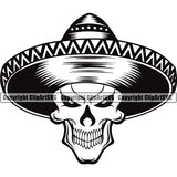 Mexico Mexican Skull Sombrero Cowboy Hat Spanish Old Wild West Latin Nation Man Aztec Pattern Art Design Element Logo Clipart SVG