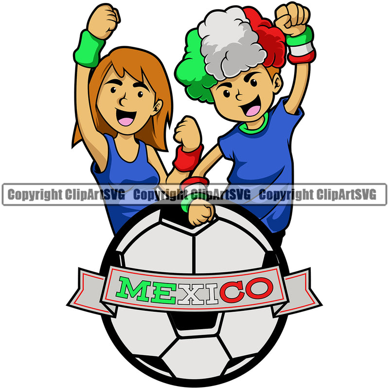Ethnic Mexican Soccer Little Boy And Girl Color Design Element Logo Clipart SVG
