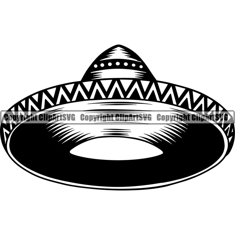Black And White Ethnic Mexican Sombrero Hat BW Design Element Skull Death Head Skeleton Dead Face Horror Human Bone Evil Tattoo Grunge Scary Gothic Art Logo Clipart SVG