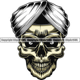 Skull Skeleton Head Design Element Wearing Ethnic Middle Eastern Indian Skull Turban Hat White Background Death Head Skeleton Dead Face Horror Human Bone Evil Tattoo Grunge Scary Gothic Art Logo Clipart SVG