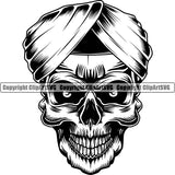 Middle Eastern Indian Skull Turban Hat Art Design Logo Clipart SVG