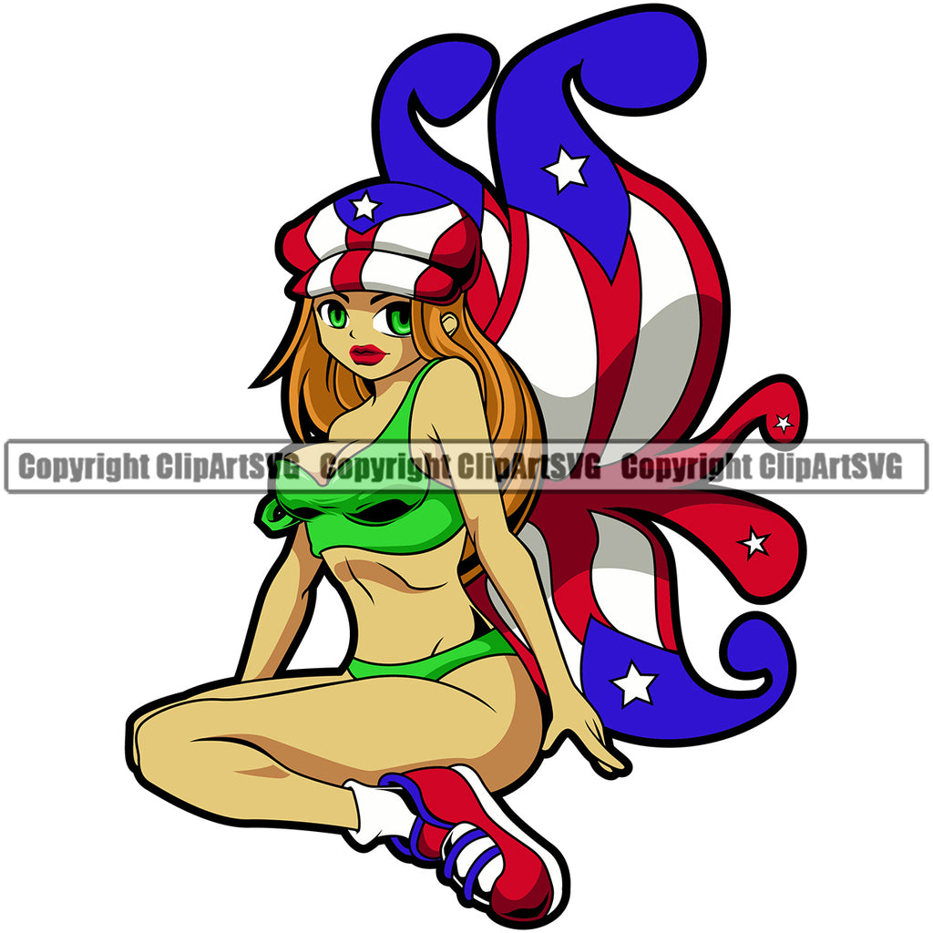 Puerto Rico Rican Cute Little Fairy Girl Flag Country World Nation Map Sign Symbol Color Design Element Logo Clipart SVG