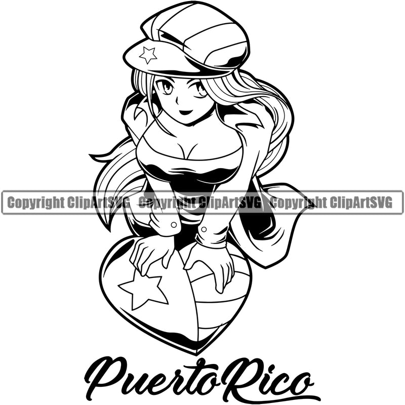 Puerto Rico Rican Cute Little Heart Girl Flag Country World Nation Map Sign Symbol Design Element Logo Clipart SVG