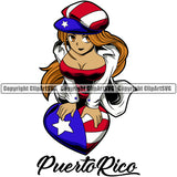 Puerto Rico Rican Cute Little Heart Girl Flag Country World Nation Map Sign Symbol Color Design Element Logo Clipart SVG