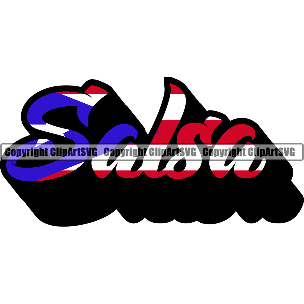 Puerto Rico Rican Salsa Name Word Text Flag Country World Nation Map Sign Symbol Set Design Element Logo Clipart SVG