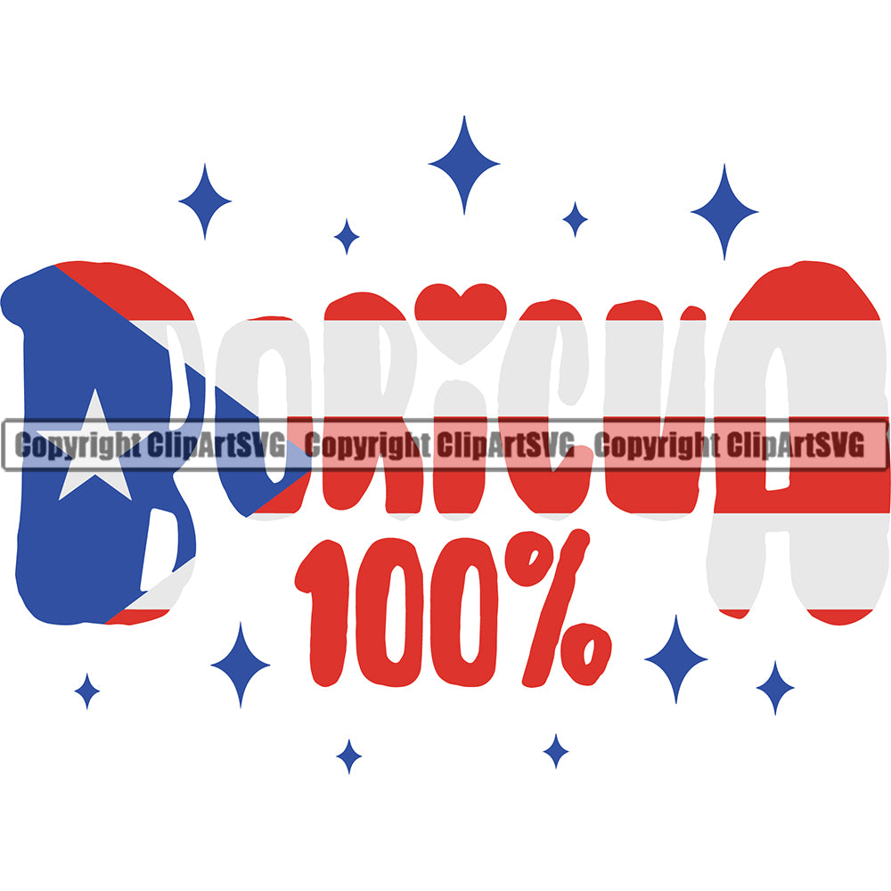 Puerto Rico Rican Boricua 100% Flag Country World Nation Map Sign Symbol Icon Design Element Badge Logo Clipart SVG