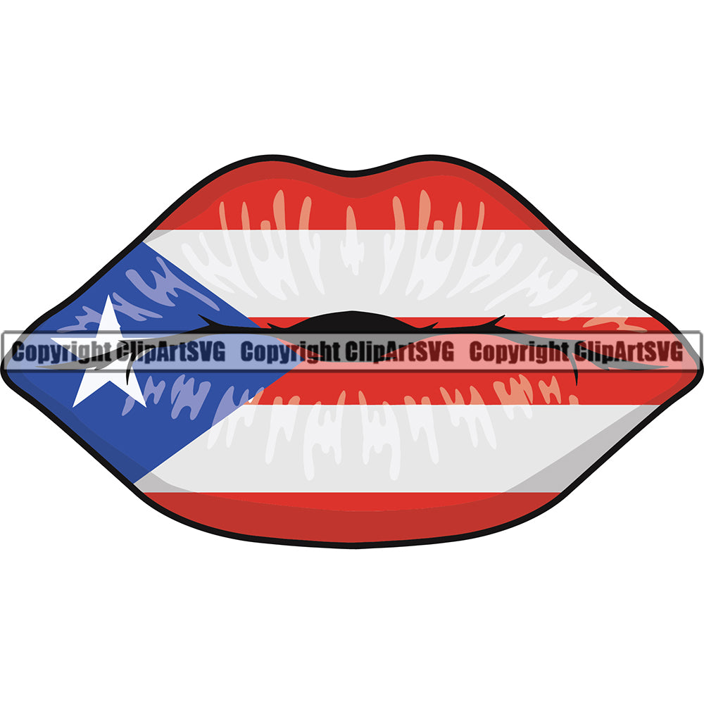Puerto Rico Rican Lips Mouth Flag Country World Nation Map Sign Symbol Icon Design Element Badge Art Logo Clipart SVG