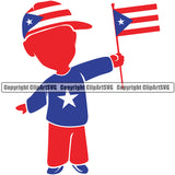 Puerto Rico Rican Cute Little Boy Flag Country World Nation Map Symbol Color Design Element Logo Clipart SVG