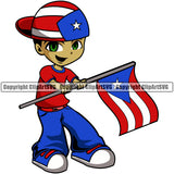 Puerto Rico Rican Cute Little Boy Flag Country World Nation Map Sign Symbol Design Element Logo Clipart SVG